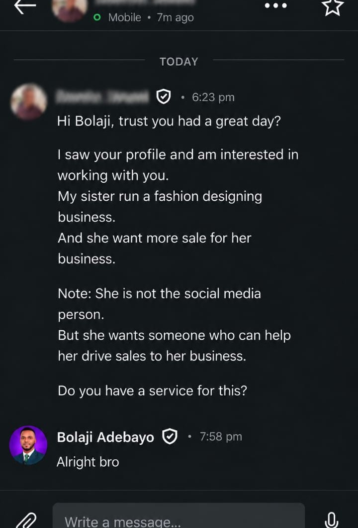 LinkedIn message from a prospect asking about services for a fashion business